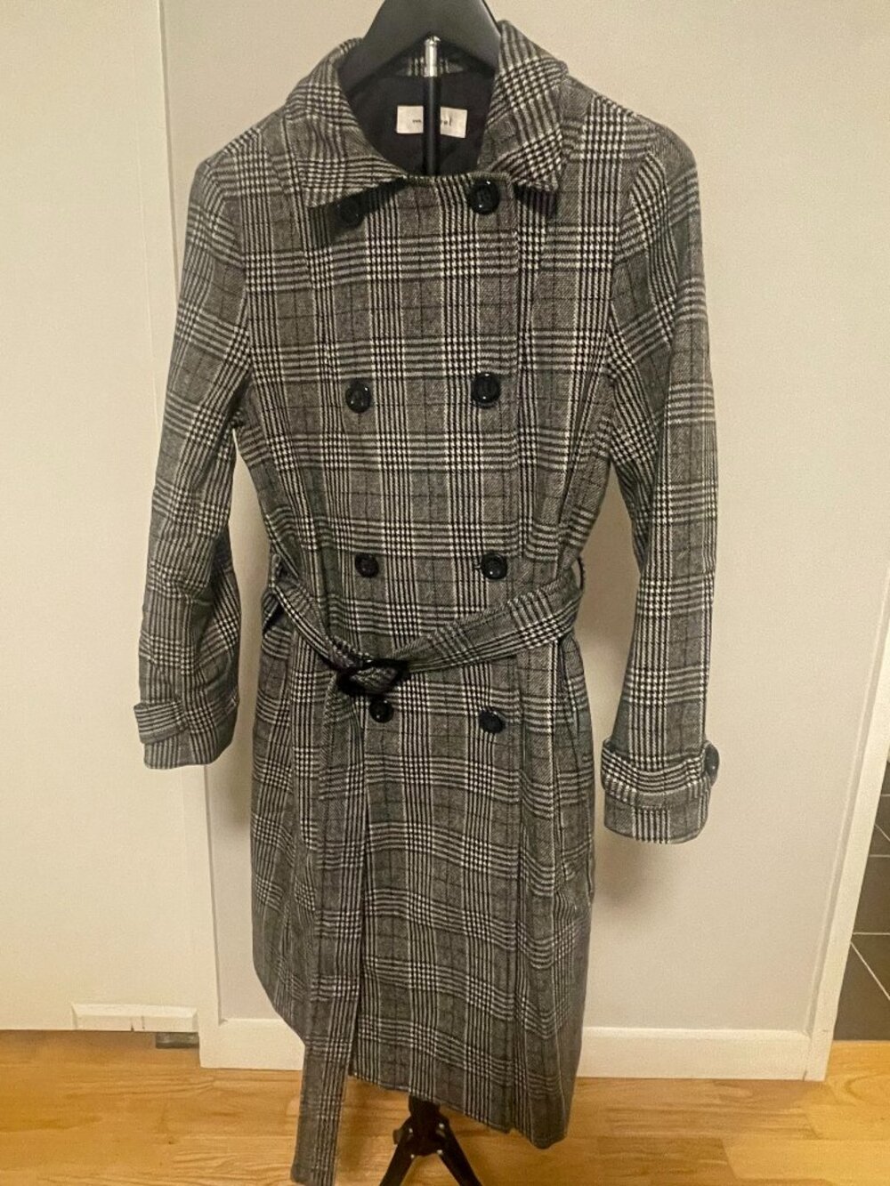 Michael Plaid Double-Breasted Trench Coat